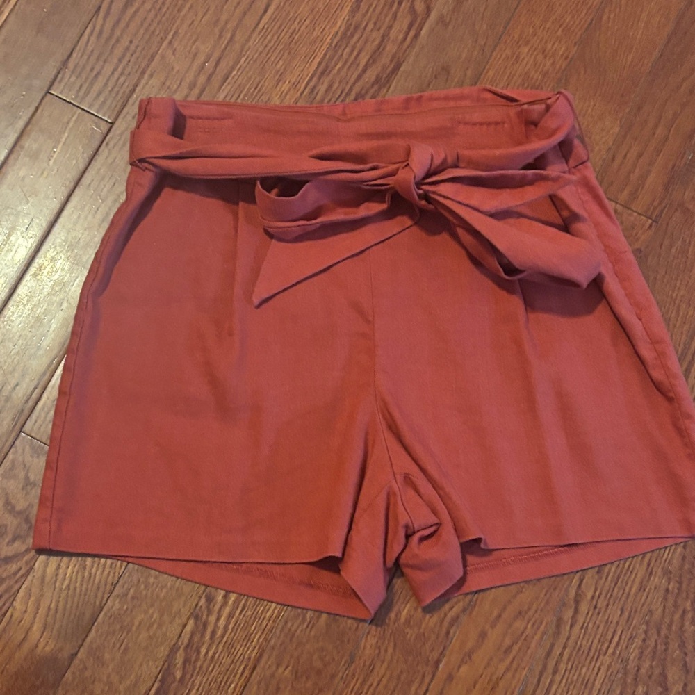 Express High-Waist Tie-Waist Shorts in Rust